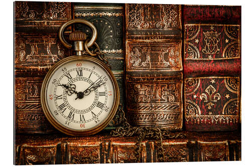 Galleritryk Clock in front of books