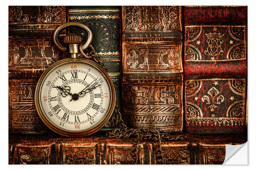 Naklejka na ścianę Clock in front of books