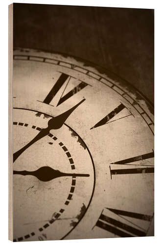 Wood print picture of an old vintage clock