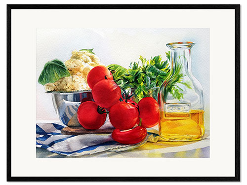 Kunsttryk i ramme tomatoes and olive oil