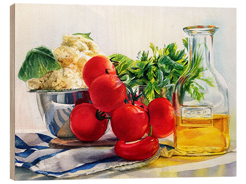 Wood print tomatoes and olive oil