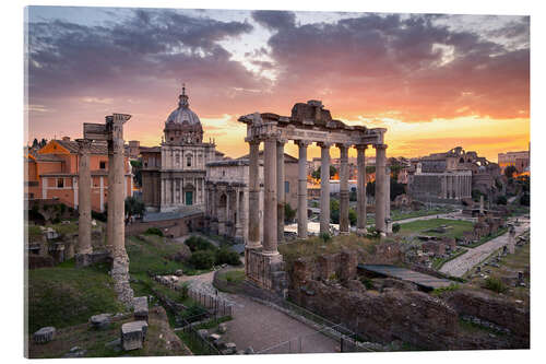 Tableau en verre acrylique Dramatic sunrise at the Roman Forum in Rome, Italy