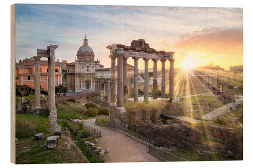 Wood print Sunset at the Roman Forum in Rome, Italy