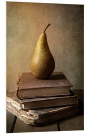 Foam board print Still life with pile of book and pear