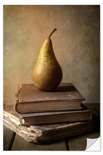 Selvklebende plakat Still life with pile of book and pear