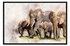 Gerahmter Kunstdruck Elefanten II