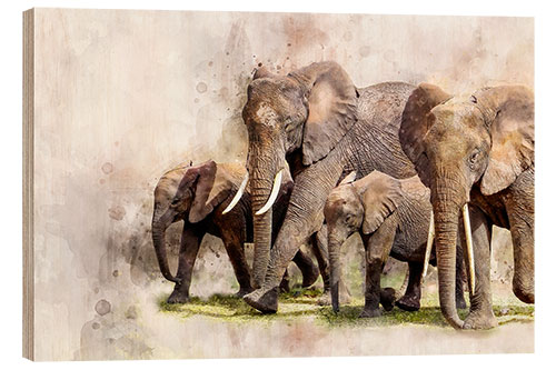 Wood print Elephants II