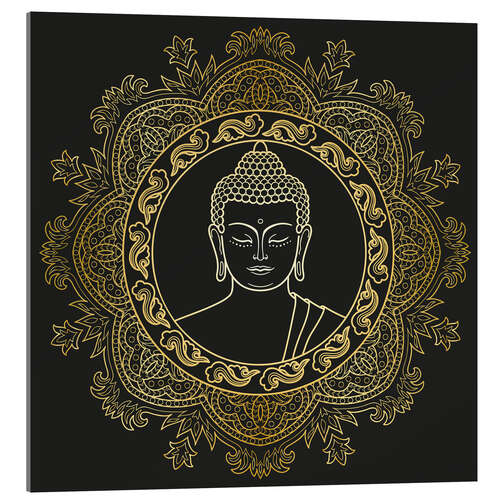 Acrylglasbild Buddha in goldenem Mandala