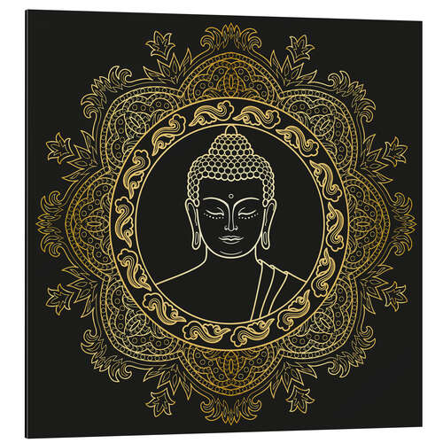 Aluminium print Buddha in golden mandala