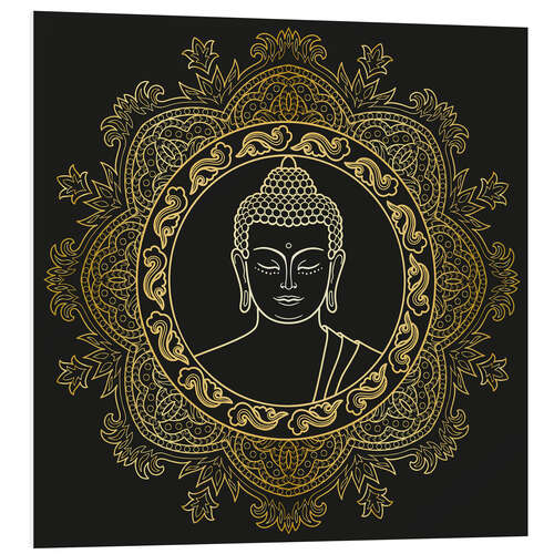 Print på skumplade Buddha in golden mandala