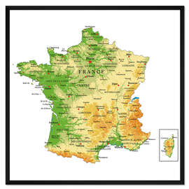 Gerahmter Kunstdruck Topografie Frankreich