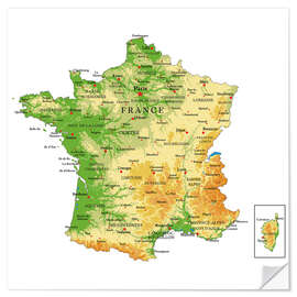 Naklejka na ścianę Topography France