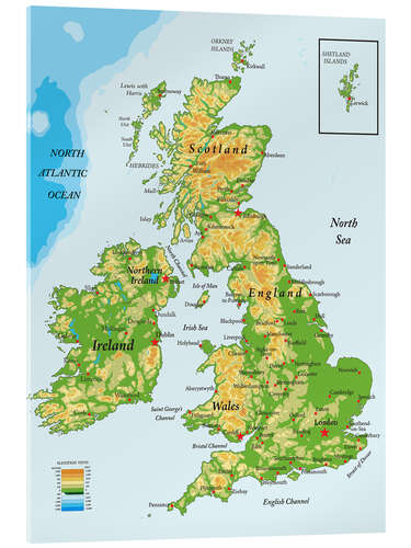 Obraz na szkle akrylowym Topography Map of Great Britain and Ireland