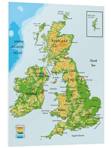 Quadro em PVC Mapa físico da Inglaterra (inglês)