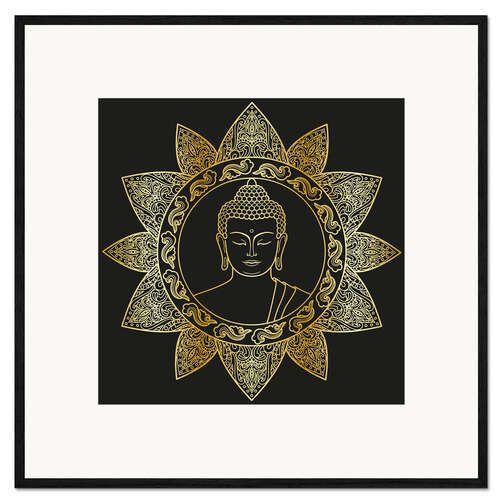 Impression artistique encadrée Bouddha et fleurs dorées