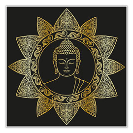 Poster Bouddha et fleurs dorées