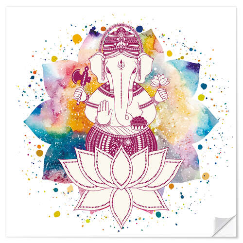 Selvklebende plakat Ganesha i akvarell