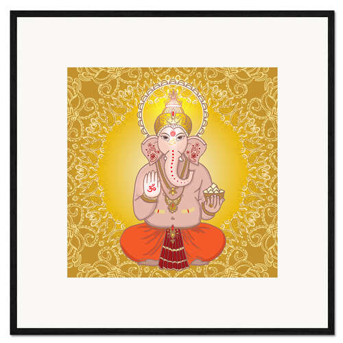 Kehystetty taidepainatus Ganesha on gold