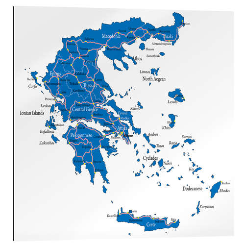 Galleriprint Kart over Hellas (engelsk)