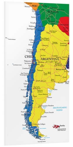 Hartschaumbild Chile und Argentinien - Politische Karte