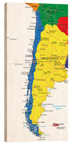 Hout print Chile and Argentina Political Map