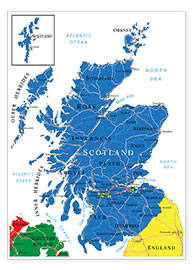 Póster  Mapa de Escocia (inglés)