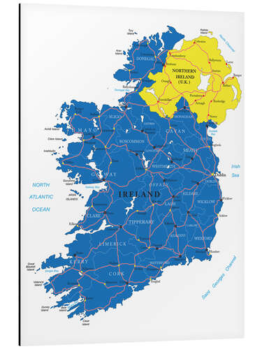 Tableau en aluminium Carte de l'Irlande (anglais)