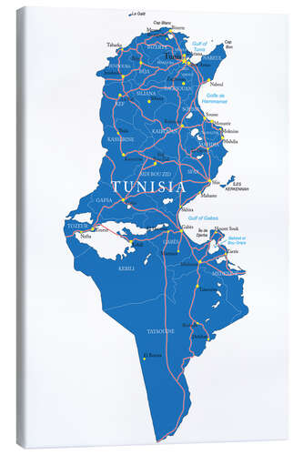 Canvas-taulu Map Tunisia