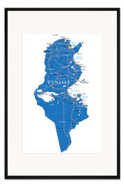 Gerahmter Kunstdruck Karte Tunesien