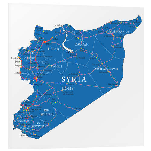 Tableau en PVC Carte de la Syrie (anglais)