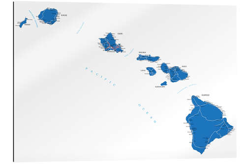 Tableau en plexi-alu Carte de Hawaï (anglais)