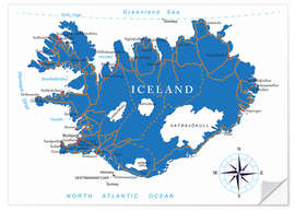 Sticker mural Carte de l'Islande (anglais)