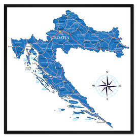 Gerahmter Kunstdruck Karte von Kroatien (Englisch)