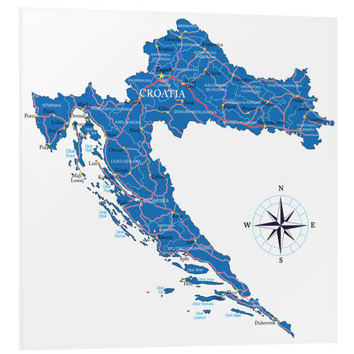 Tableau en PVC Carte de la Croatie (anglais)