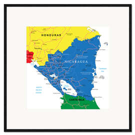 Impression artistique encadrée Carte de Nicaragua (anglais)