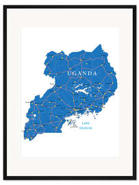 Gerahmter Kunstdruck Karte Uganda