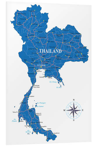 Tableau en PVC Carte de la Thaïlande (anglais)