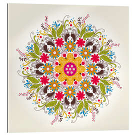 Tableau en plexi-alu Florales Mandala auf Beige