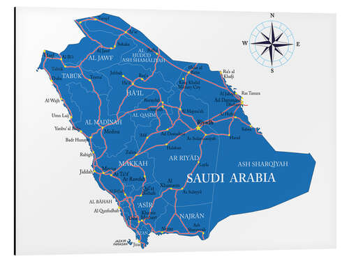 Aluminium print Map Saudi Arabia