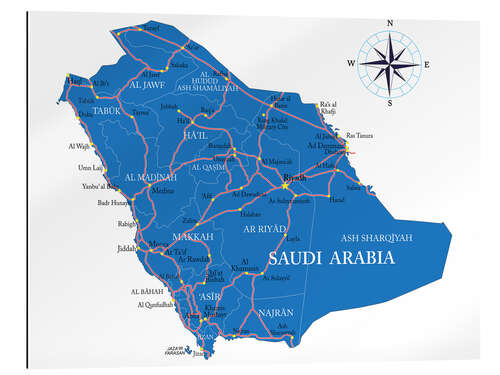 Quadro em plexi-alumínio Map Saudi Arabia