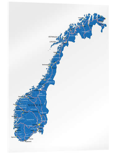 Akryylilasitaulu Map Norway