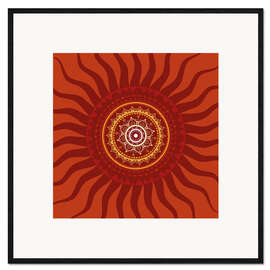 Impression artistique encadrée Mandala soleil en rouge