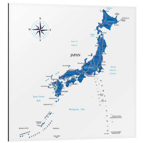 Aluminium print Map of Japan