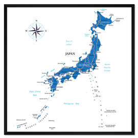 Gerahmter Kunstdruck Karte Japans (Englisch)