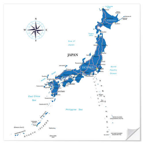 Naklejka na ścianę Mapa Japonii