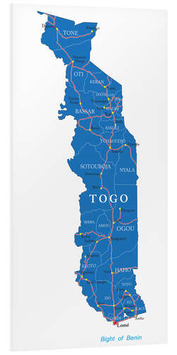 Tableau en PVC Carte du Togo (anglais)