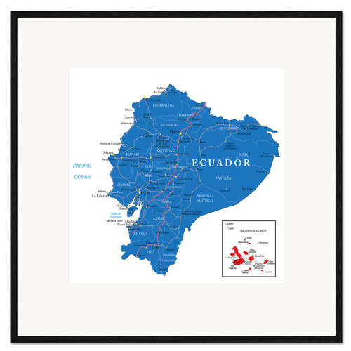 Framed art print map Ecuador