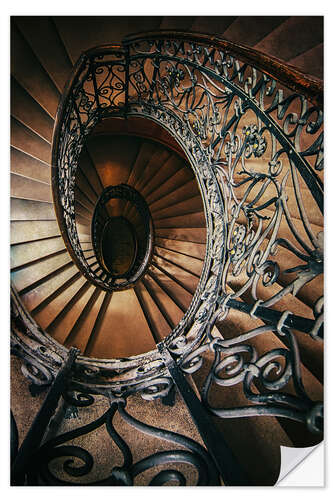 Selvklebende plakat Spiral staircase with ornamented handrail