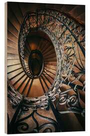 Wood print Spiral staircase with ornamented handrail