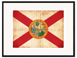 Impresión de arte enmarcada Vintage Flag of Florida in grunge style